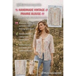 Vintage 70s Handmade Prairie Floral Tie Front Cottagecore Boho Blouse